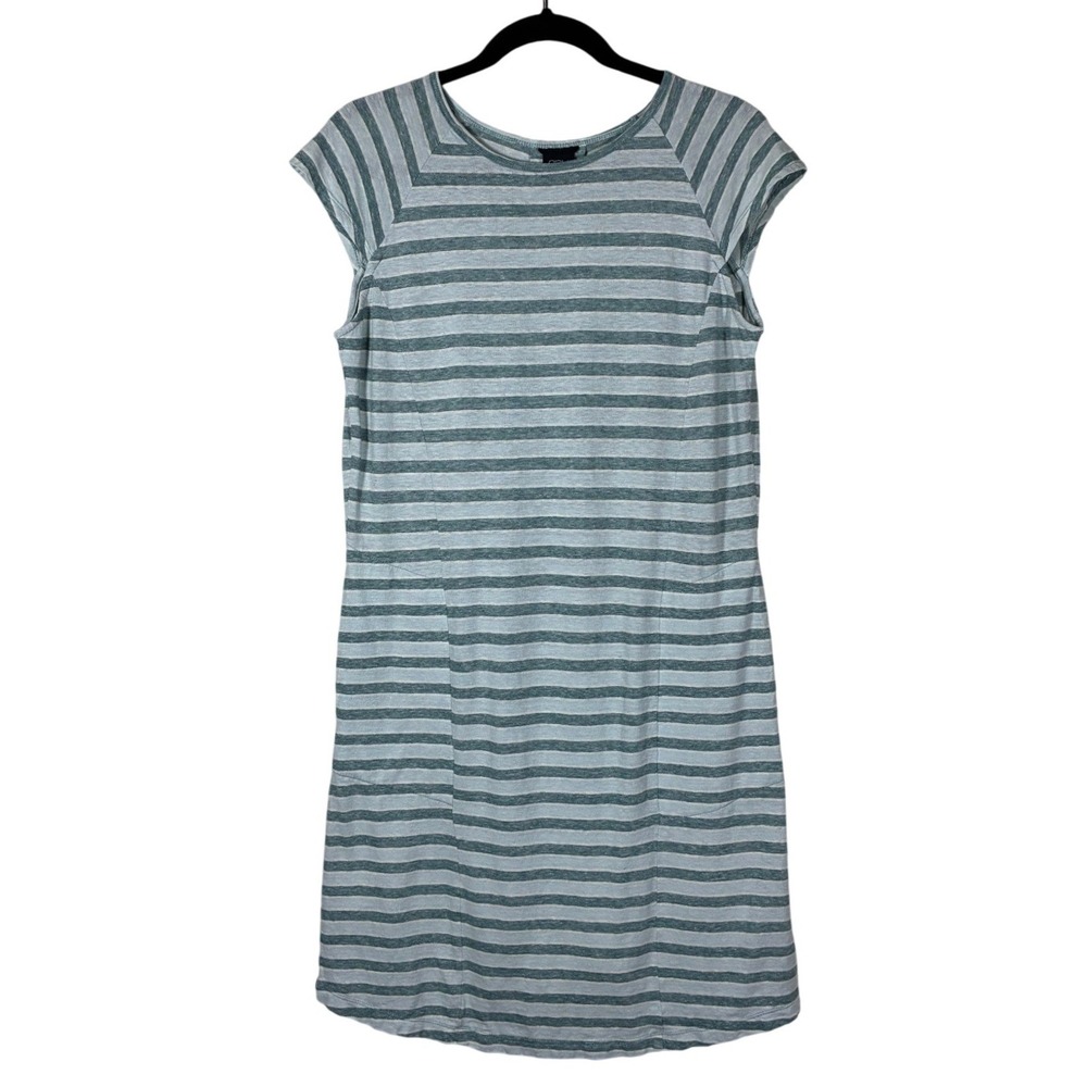 Nau Womens S Green Striped Organic Cotton Hemp Shift Dress Cap Sleeve Casual